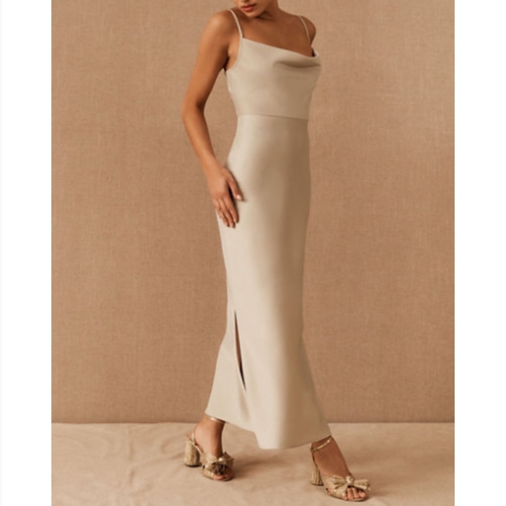 BHLDN Cali Satin Charmeuse Midi Dress in Champagne